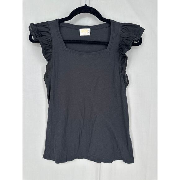 Nation LTD Top Womens XS Black Ruffle Sleeve Pima Cotton Boho Capsule Cottage - Picture 1 of 6